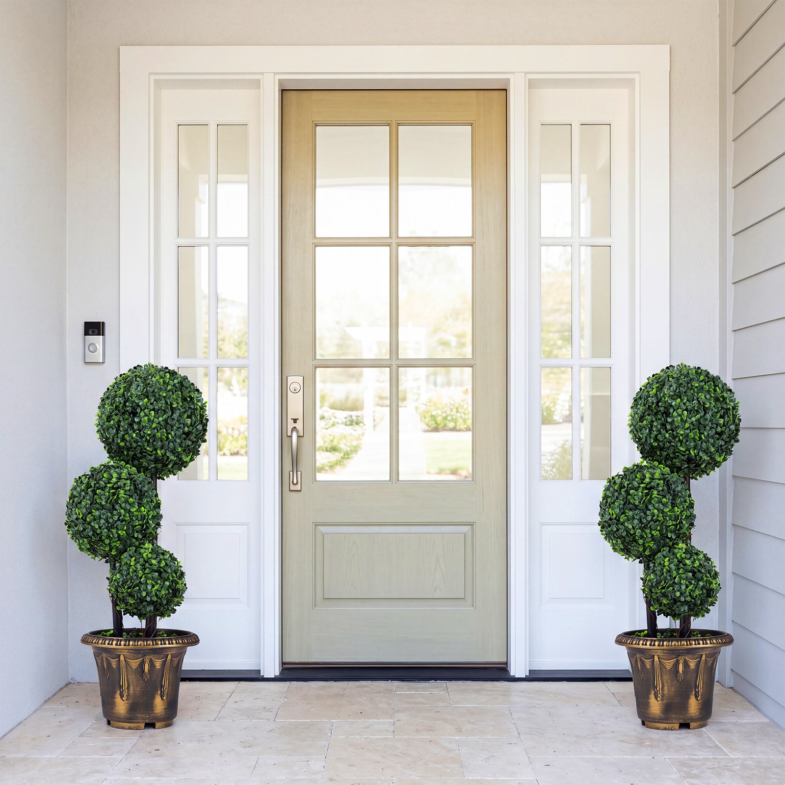 2PCS 2.5 FT Artificial Boxwood Topiary Tree, Sun-Protective Triple Ball Shrubs