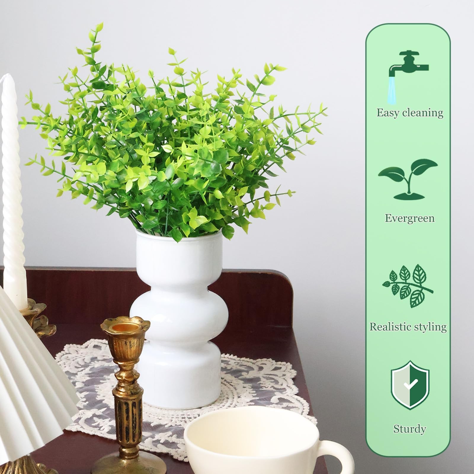 Grever 10 Bundles Artificial Greenery Boxwood Fake Plants UV Resistant Plasti…