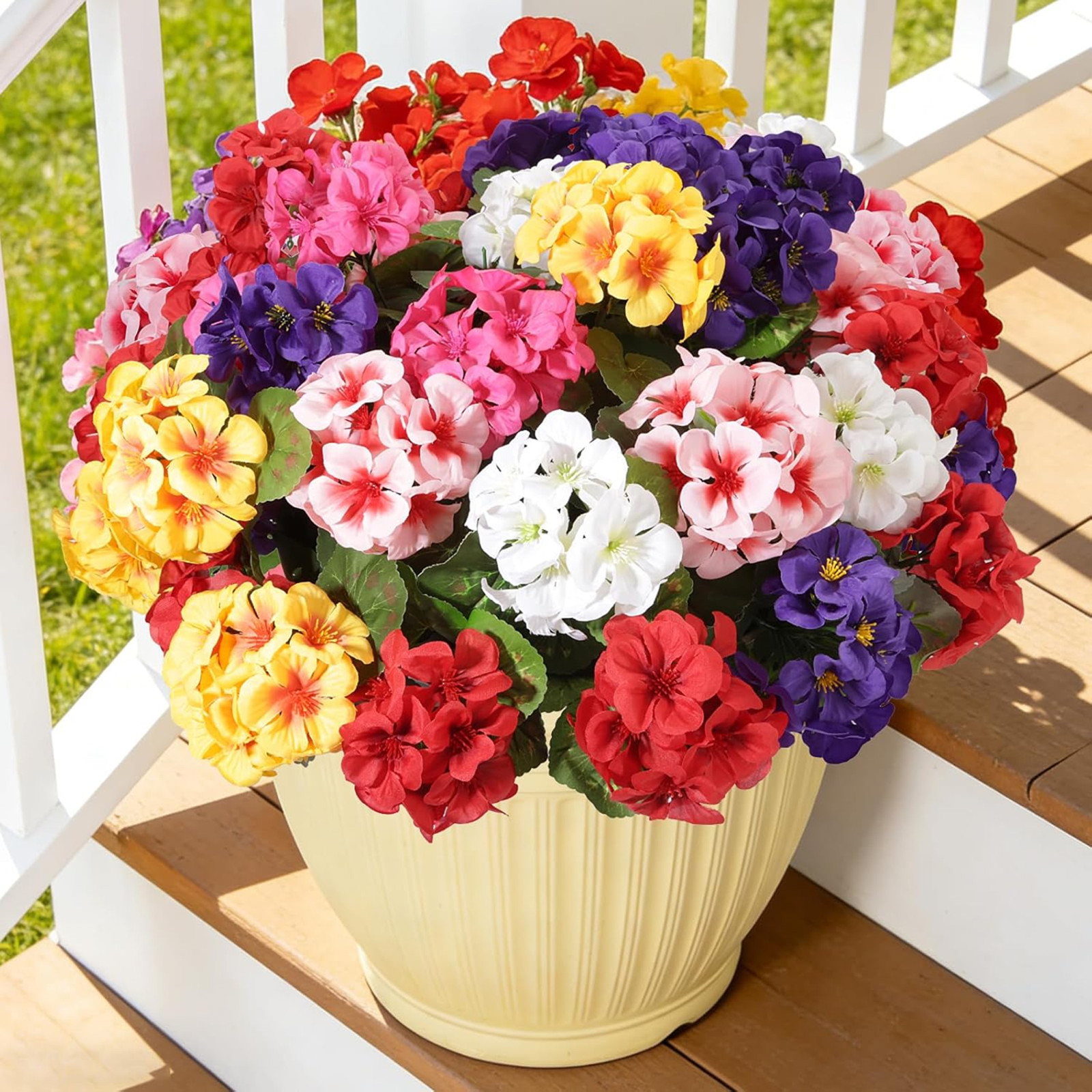 Artificial Geraniums Flowers Set of 6 UV Resistant Faux Plants for Indoor