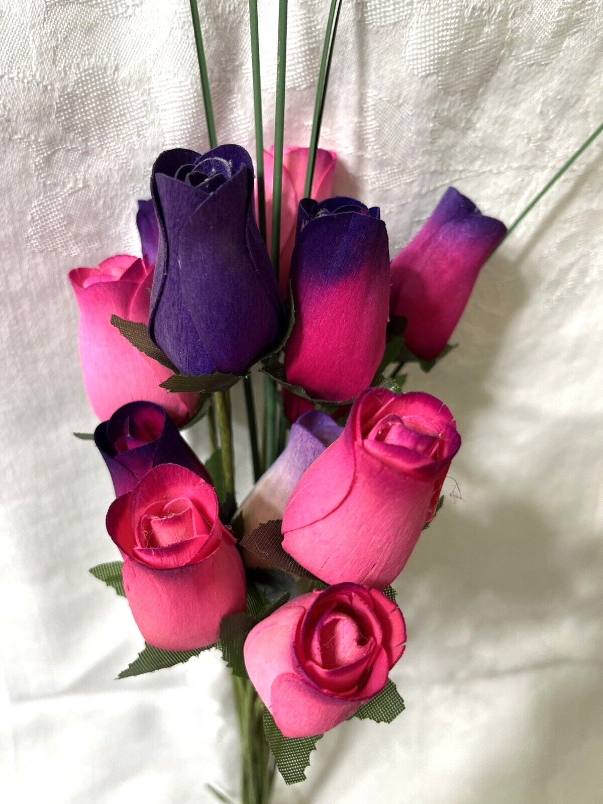 NEW Roses 1 Dozen Wood Forever Flowers Pink And Purple Hand Made