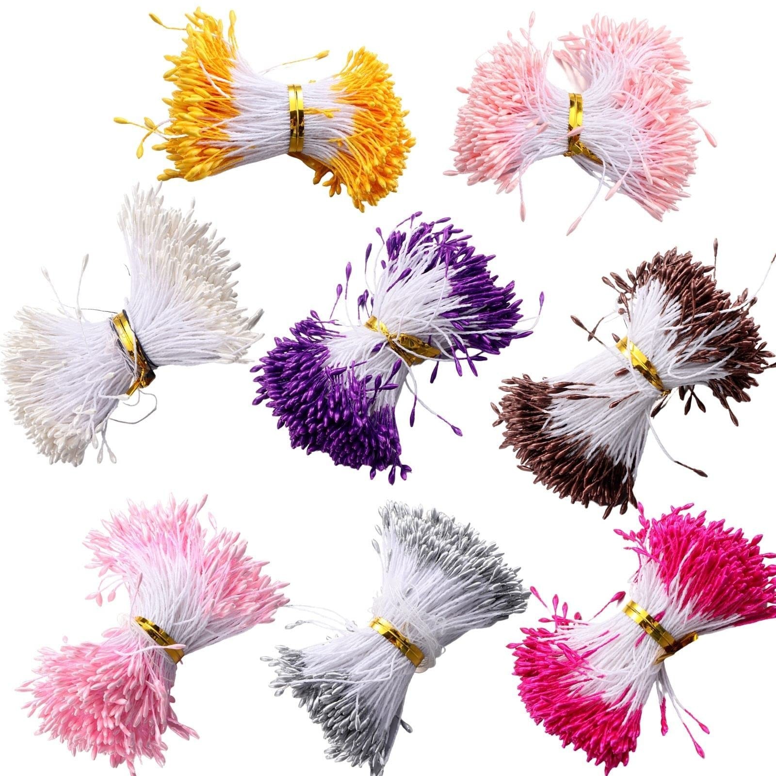 3200PCS Artificial Matte Flower Stamen, 8 Colors Mini Flower Double Heads Pis…