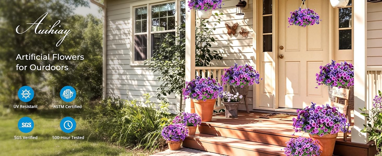 2 Set 24″ Artificial Geraniums with Stakes Outdoor, UV Resistant Artificial