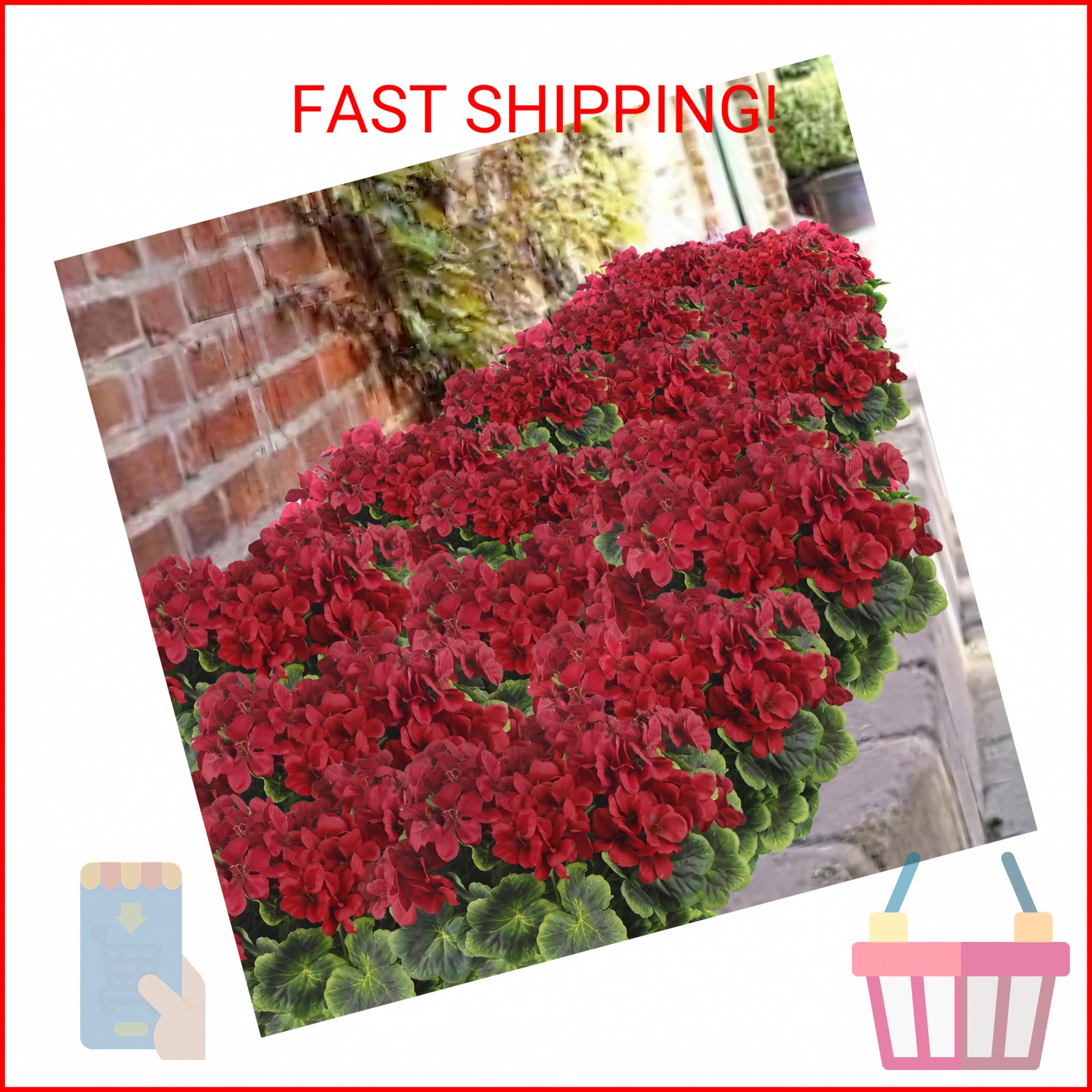 FAICOIA 2 Pcs Artificial Geraniums for Outdoor Silk Geranium Flowers Red Artific