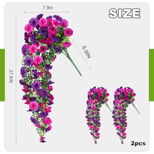 Artificial Hanging Morning Glory Flowers Purple 2 Bundles UV Resistant