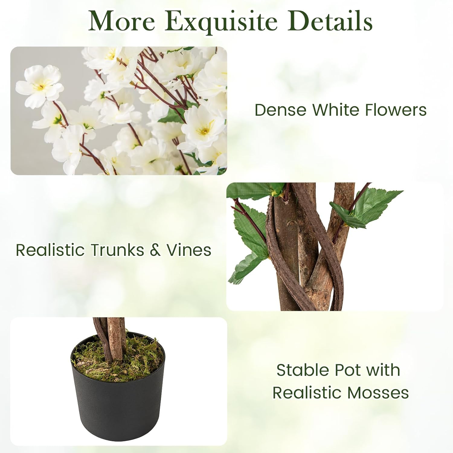 47” Artificial Wintersweet Tree, 2 Pack Faux Plum Blossom Plant with White Fabri