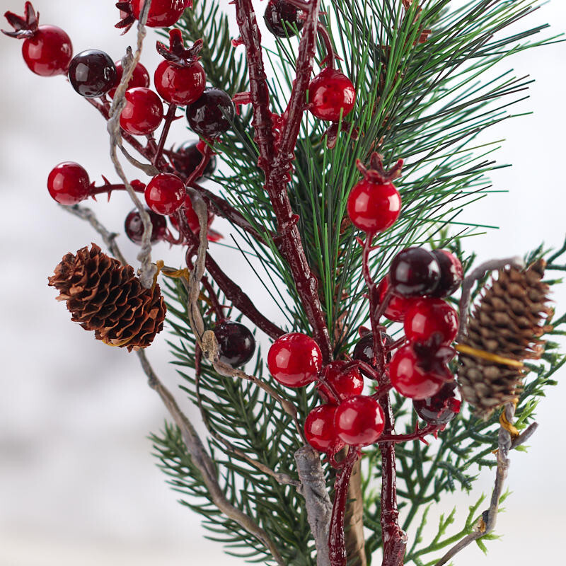 Set of 4 Artificial 16″ Pine and Berry Sprays with Pine Cones
