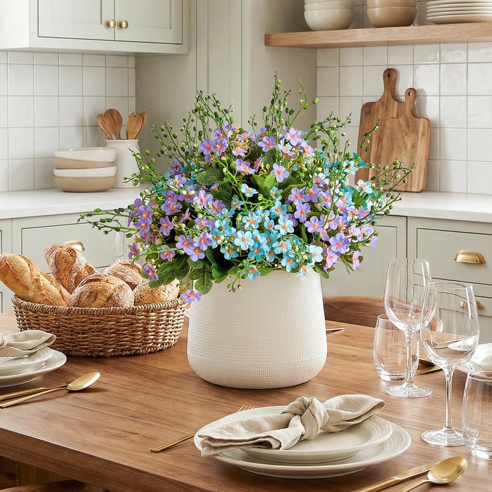 Artificial Flowers Plants for Outdoors, Fake Flowers Blue & Purple Forget-me-…