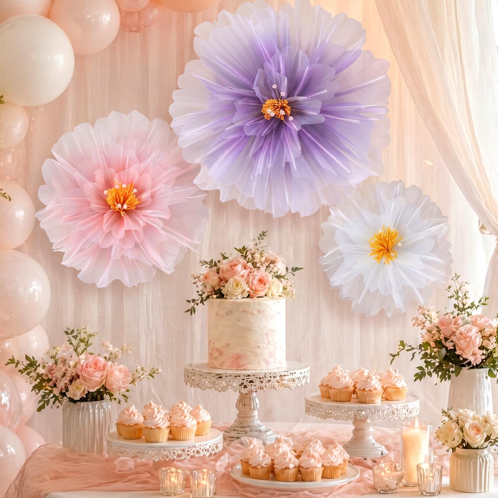 3 Pcs Wedding Giant Flowers Decoration 12, 16, 20 Inch 3D Large Flowers Artif…