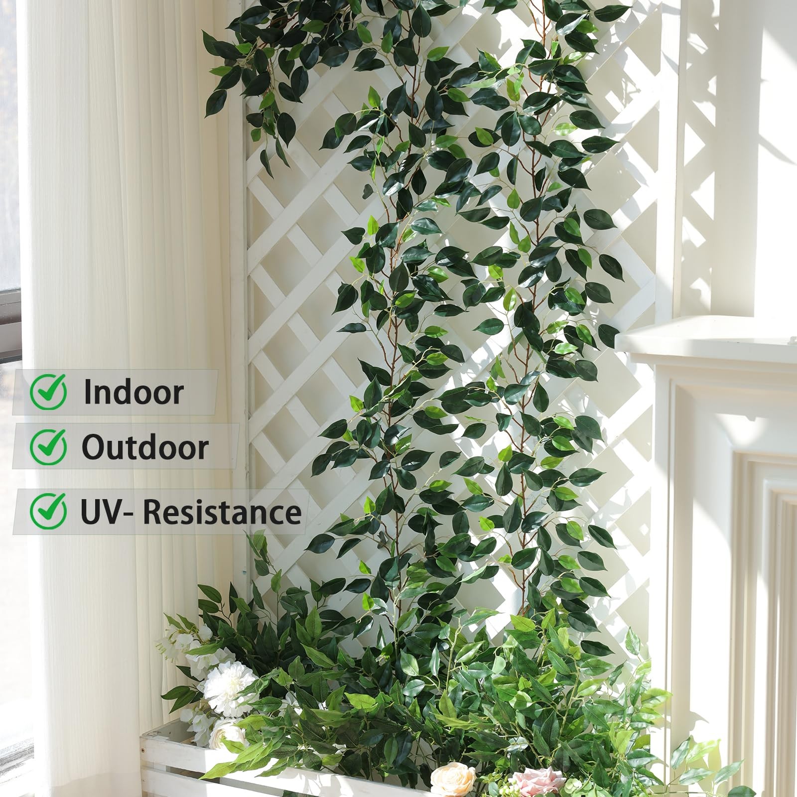 3 Packs Artificial Vines Garland 42” Fake Ficus Vine Greenery Garland Silk G…