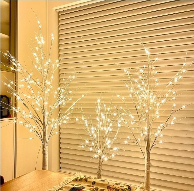 Set of 3 Lighted Birch Tree 4FT 5FT and 6FT, Higher Size, Timer Function…