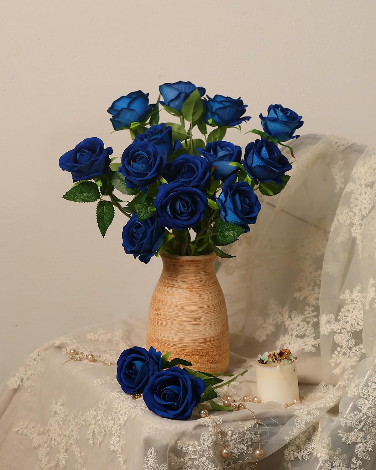 Artificial Royal Blue Roses – 50Pcs Premium Velvet Faux Roses with Long Stems…