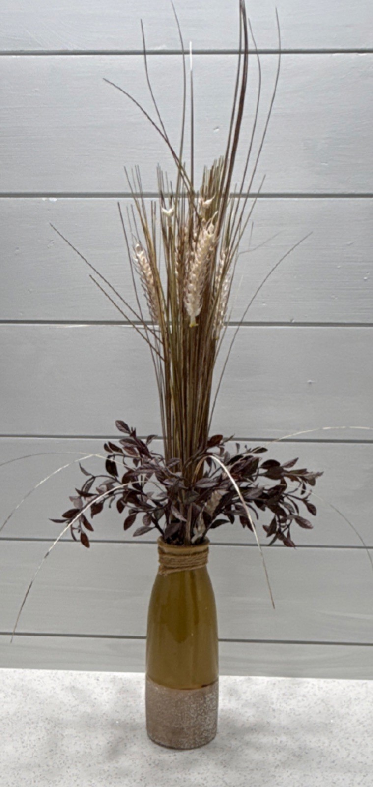 Artificial Grass & Wheat Arrangement Ceramic Vase Brown Beige Green