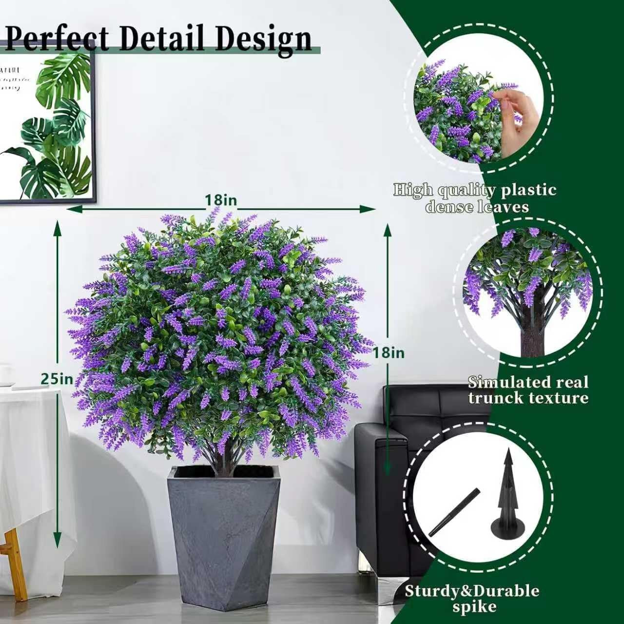 Artificial Lavender Topiary Ball Trees, 4 Set of UV Resistant Fake Evergreen Shr