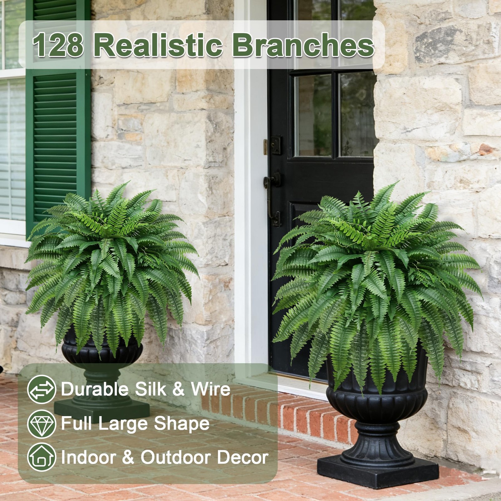 Set of 2 UV-Resistant Fake Boston Fern Bush with 128 Branches, 51″ Large Faux…