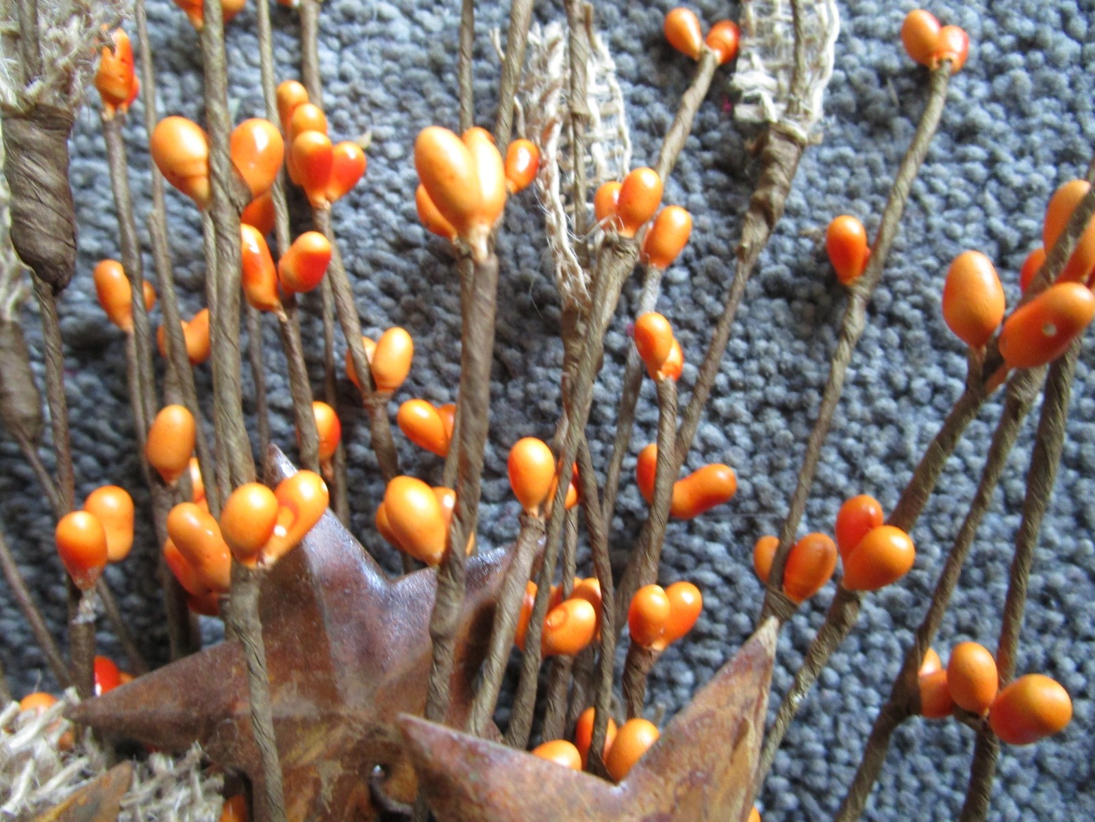 Pip Rice Berry Pick Orange Rusty Stars Burlap 12″Country Farmhouse Rustic 4355P