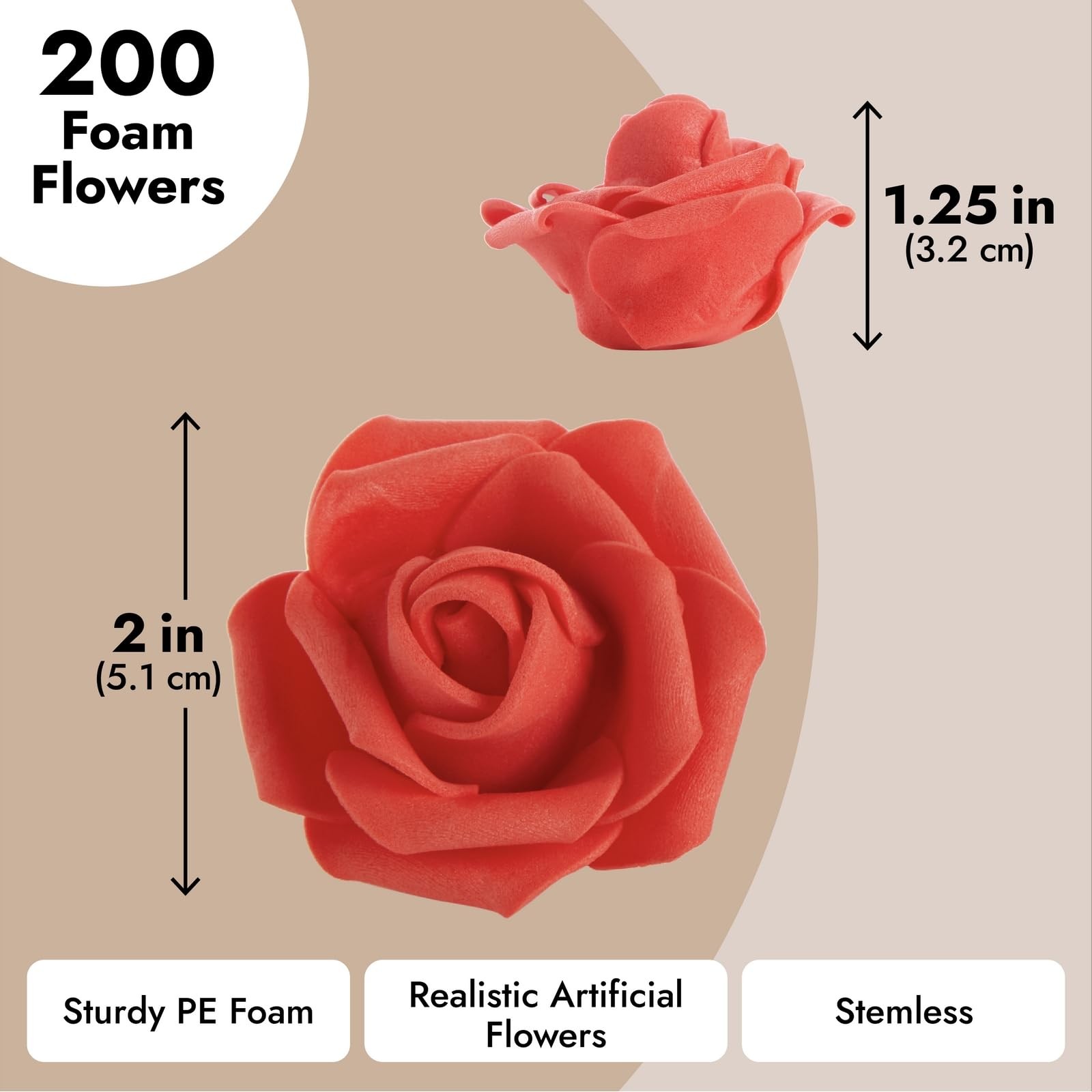 200 PCS Red Foam Rose Head 2 Inch Bulk Artificial Fake Floral Craft Wedding