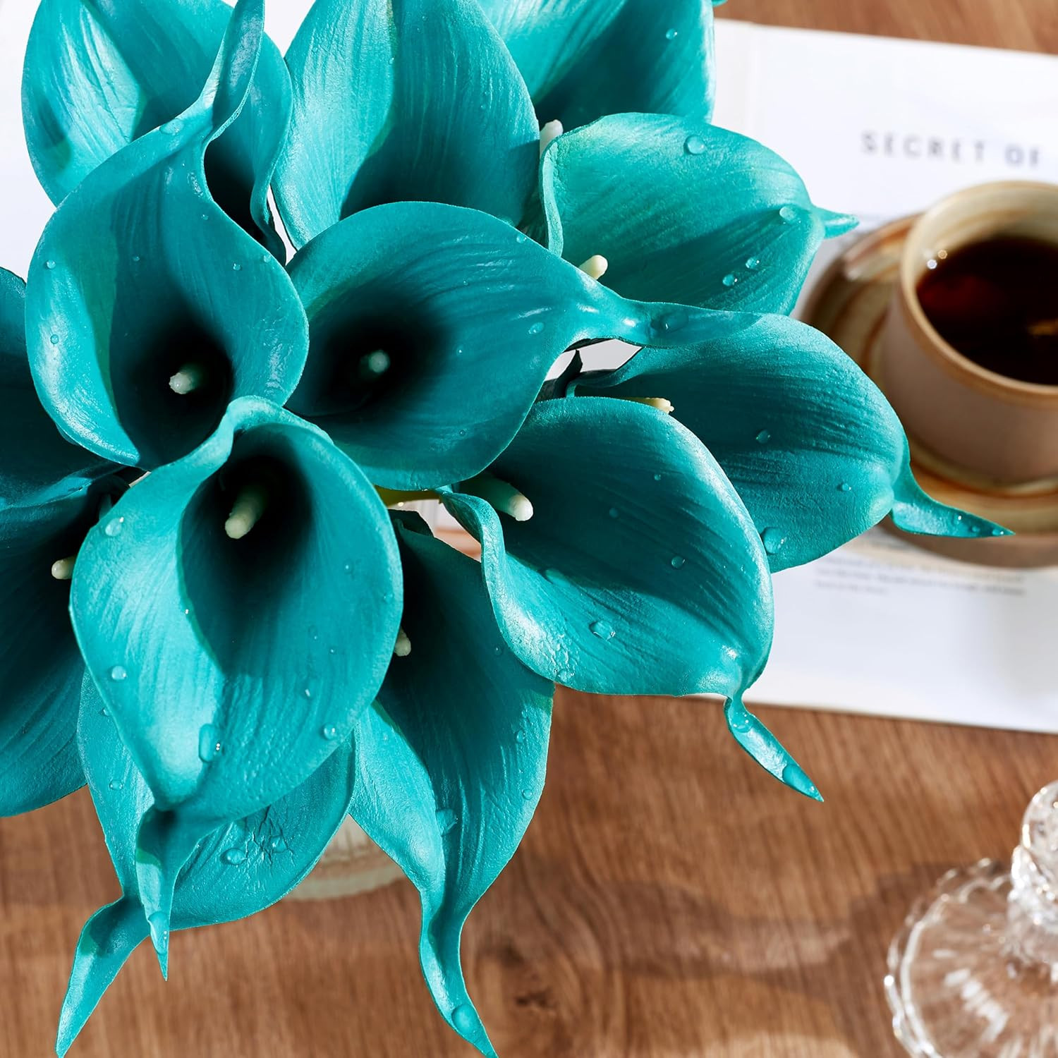 Teal Artificial Calla Lily 12Pcs Blue Real Touch Faux Flowers for Wedding Bouque