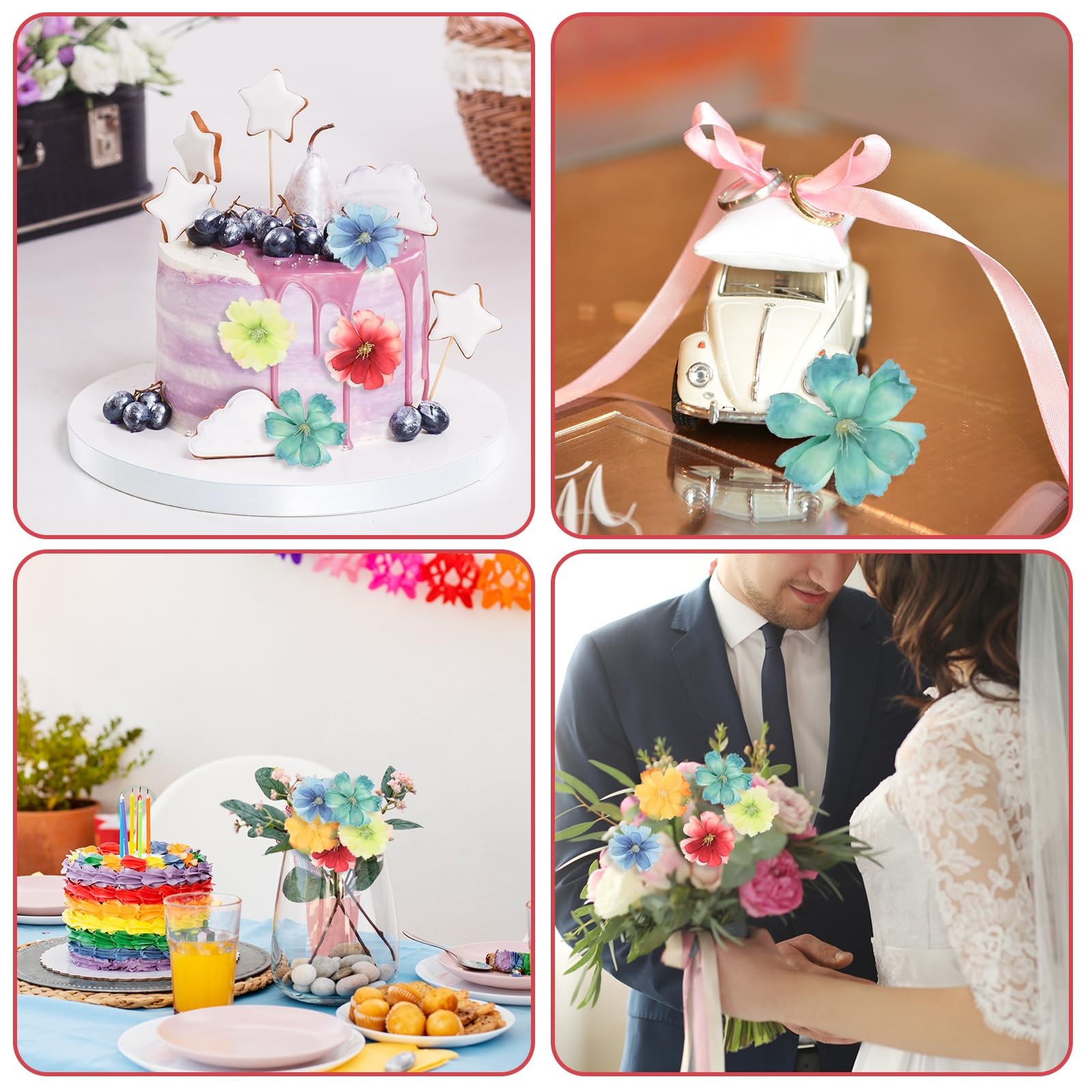 50 PCS Faux Flowers Bulk, Mini Fabric Flowers for Crafts, 3 D Artificial Fake…