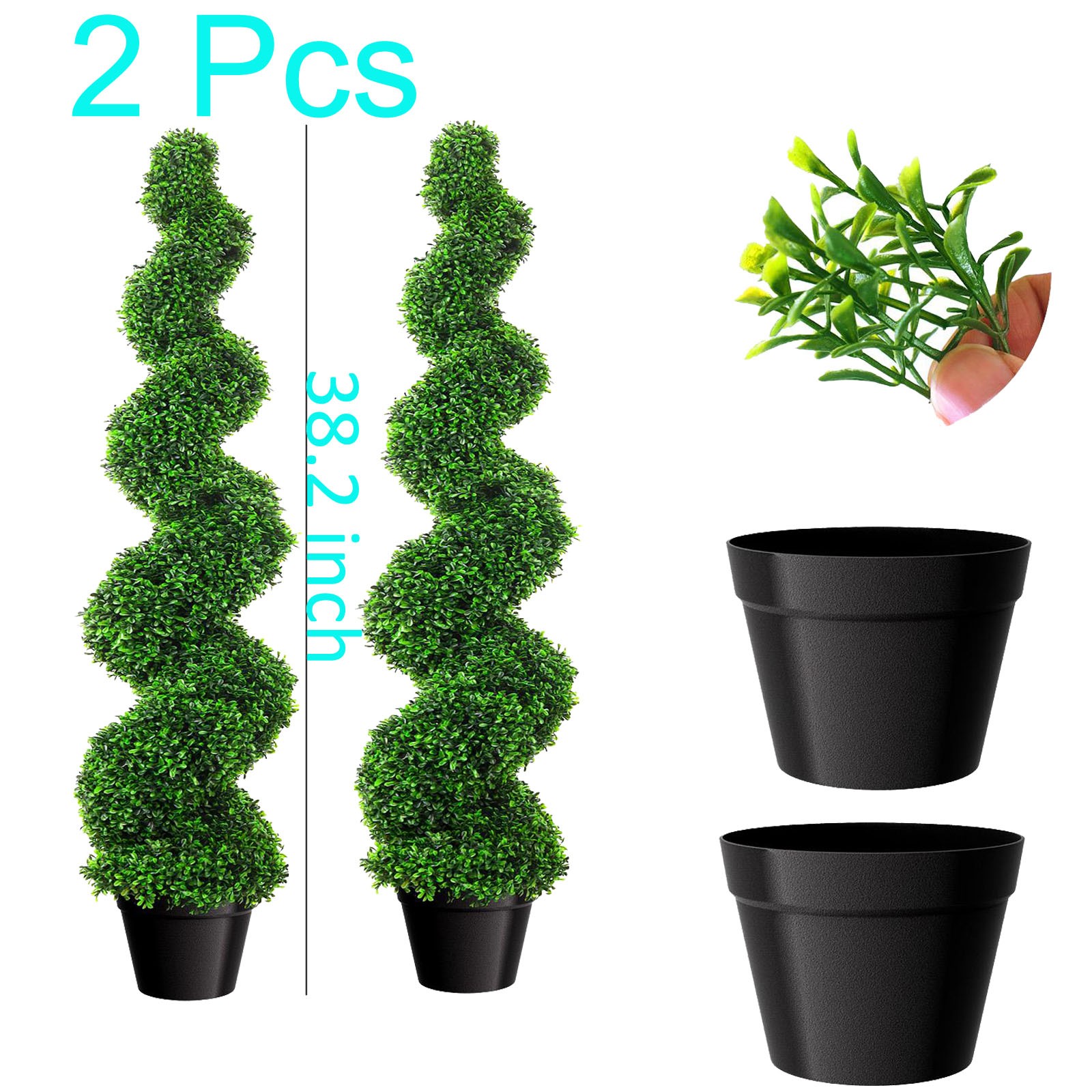 38.2 inch Artificial Spiral Topiary Tree Boxwood Potted Plant 2 PCS