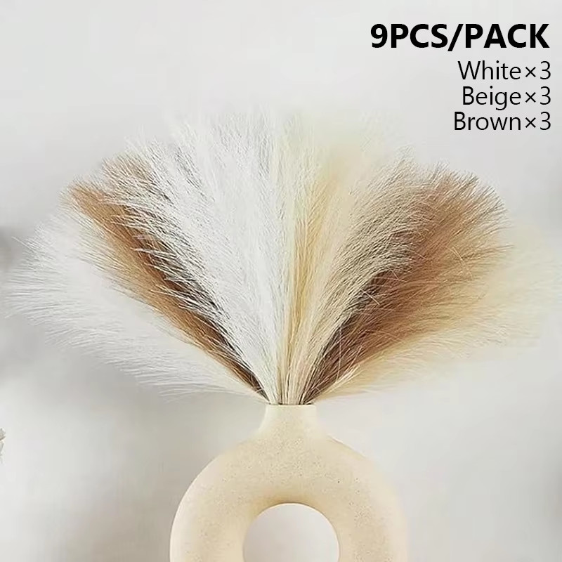 9pcs Fluffy Artificial Pampas Grass Silk Fake Flower Plants Reed Home Decor NEW