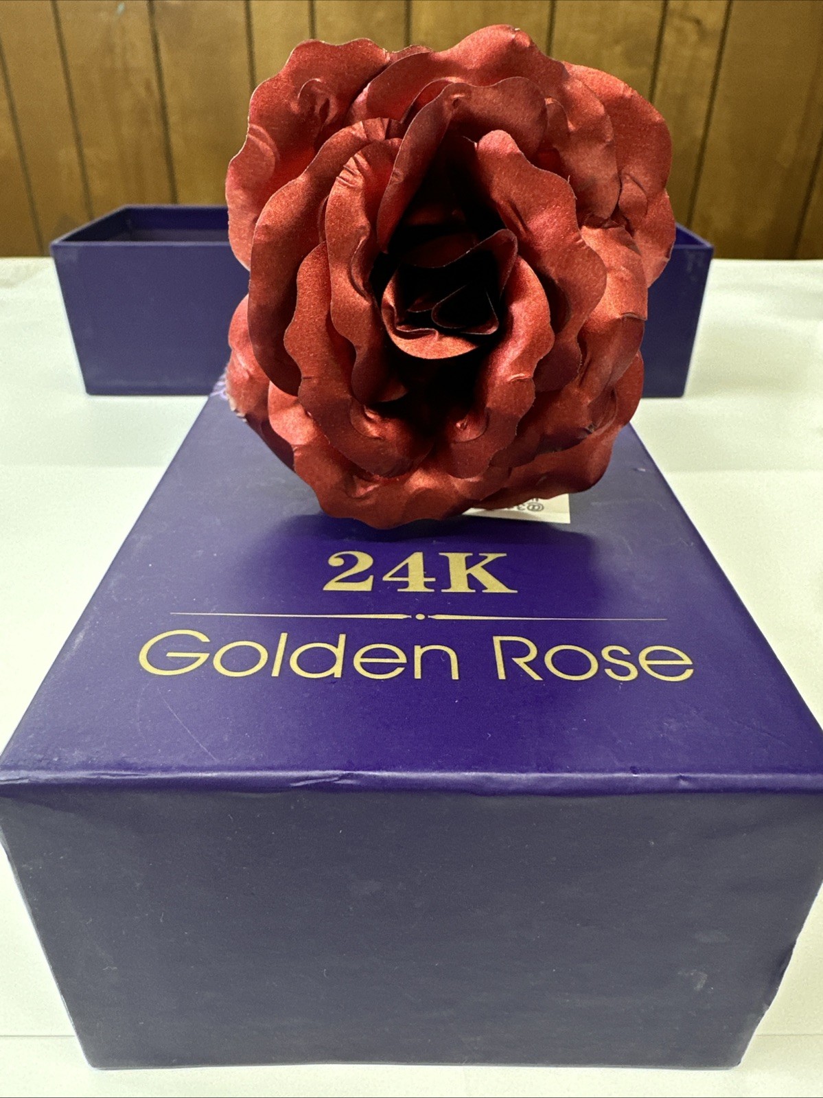 Red Rose 24K Golden 🌹Red Rose Foil Dipped Flower & Stem NIB