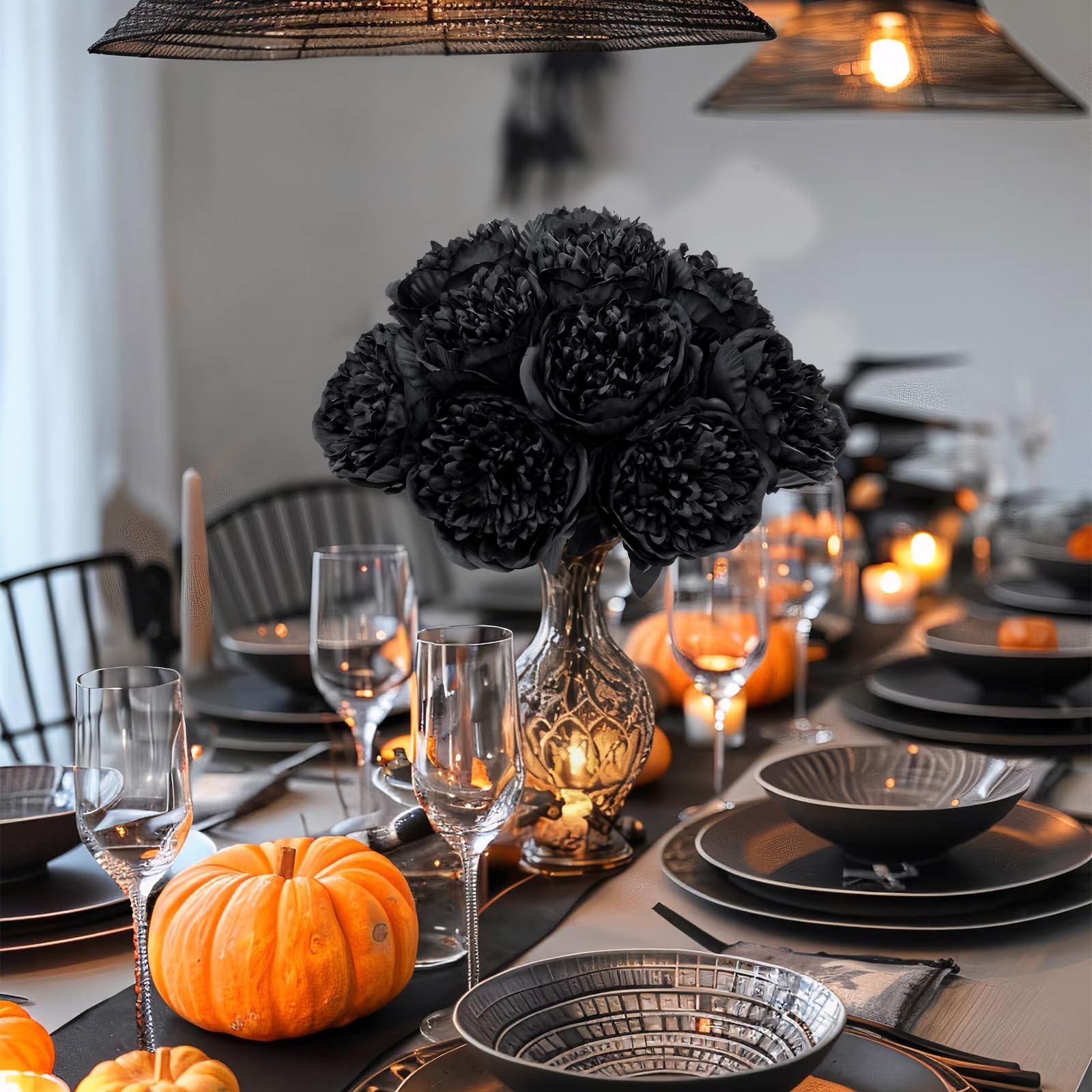 10 Heads Artificial Peony Silk Flower Leaf Home Office Wedding Decor Black