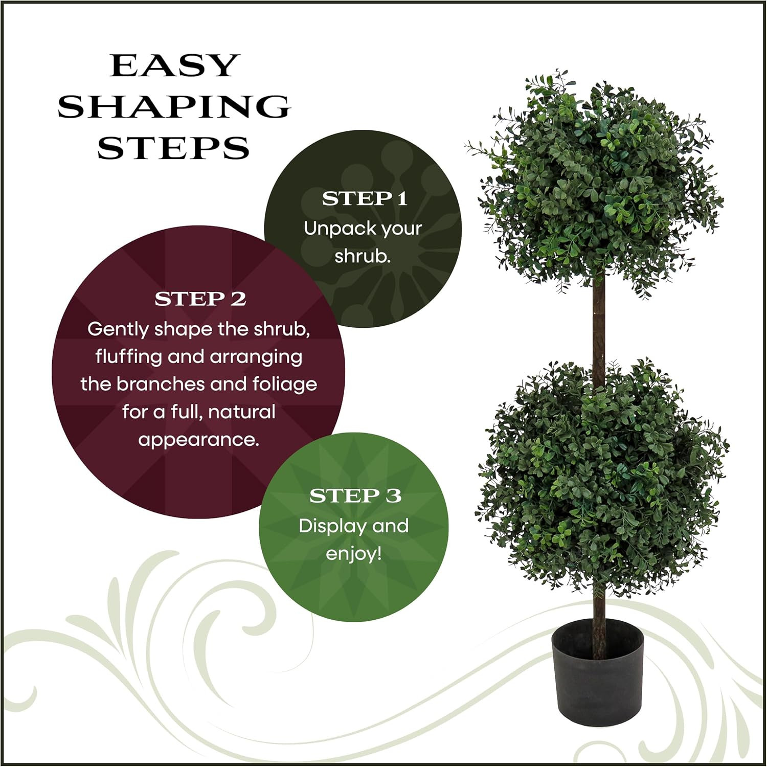 46″ Realistic Artificial Boxwood Double Ball Topiary in Matte Black Pot