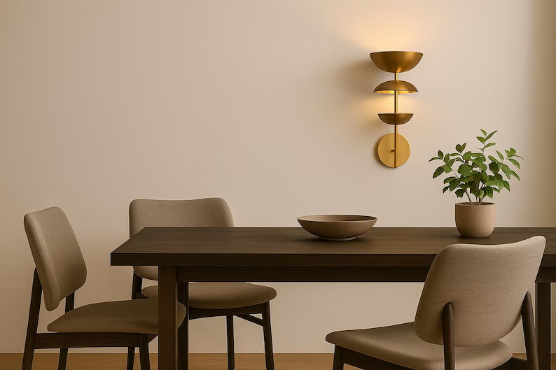 1950s Minimalist Brass Wall Sconce Set of 2 – Mid Century Modern Gold Light, Sty