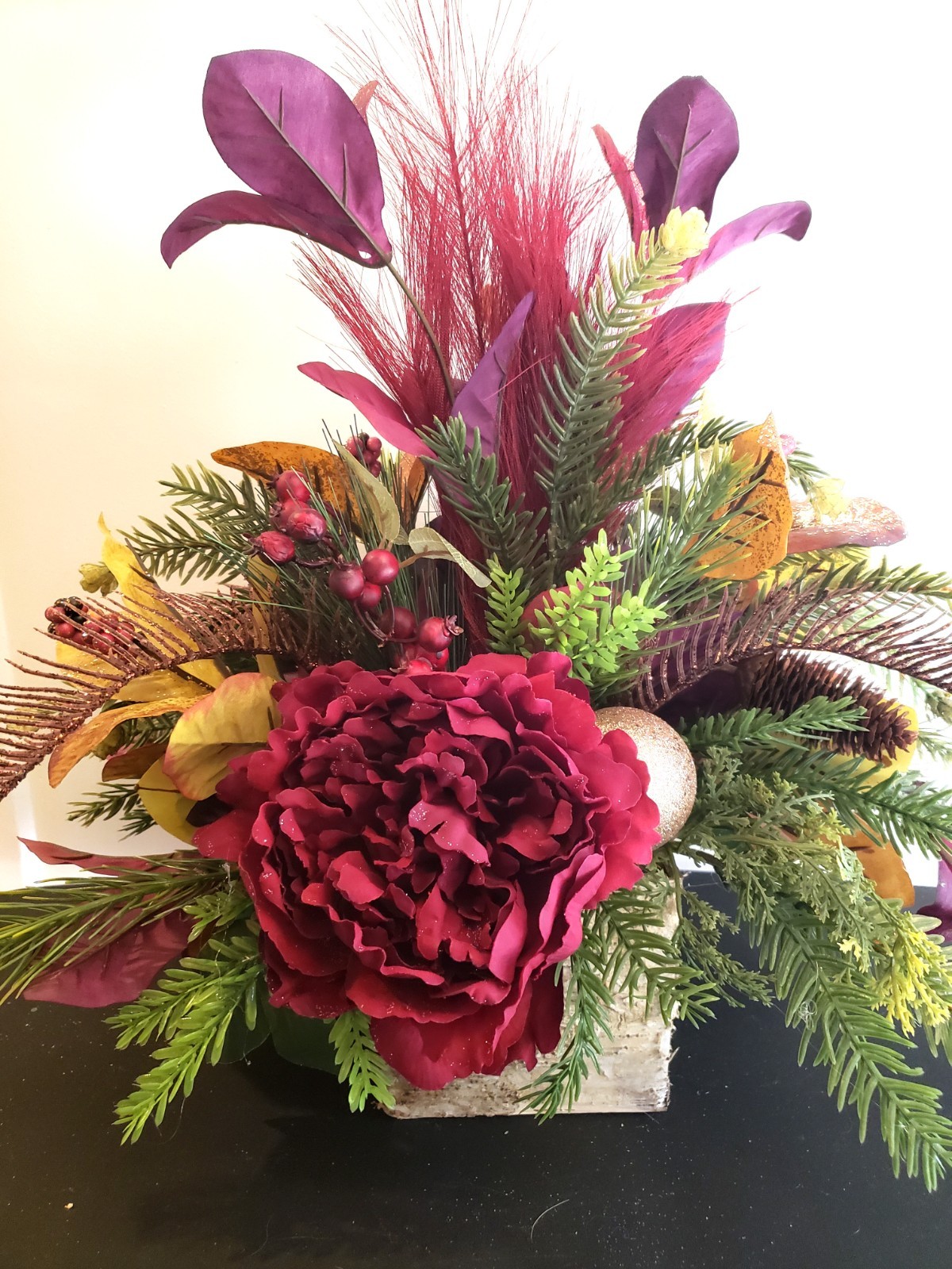 Burgundy Fall Floral Centerpiece, Autumn Table Decor, Rustic Thanksgiving Floral