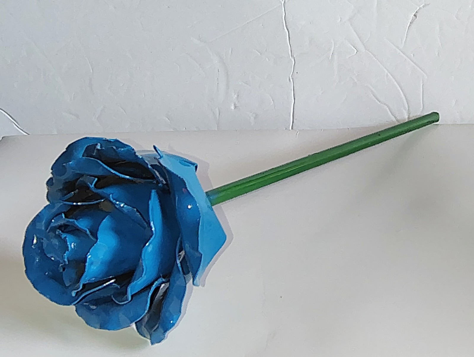 HandCrafted Blue Metal Art Rose Stem 10.5″ Decor