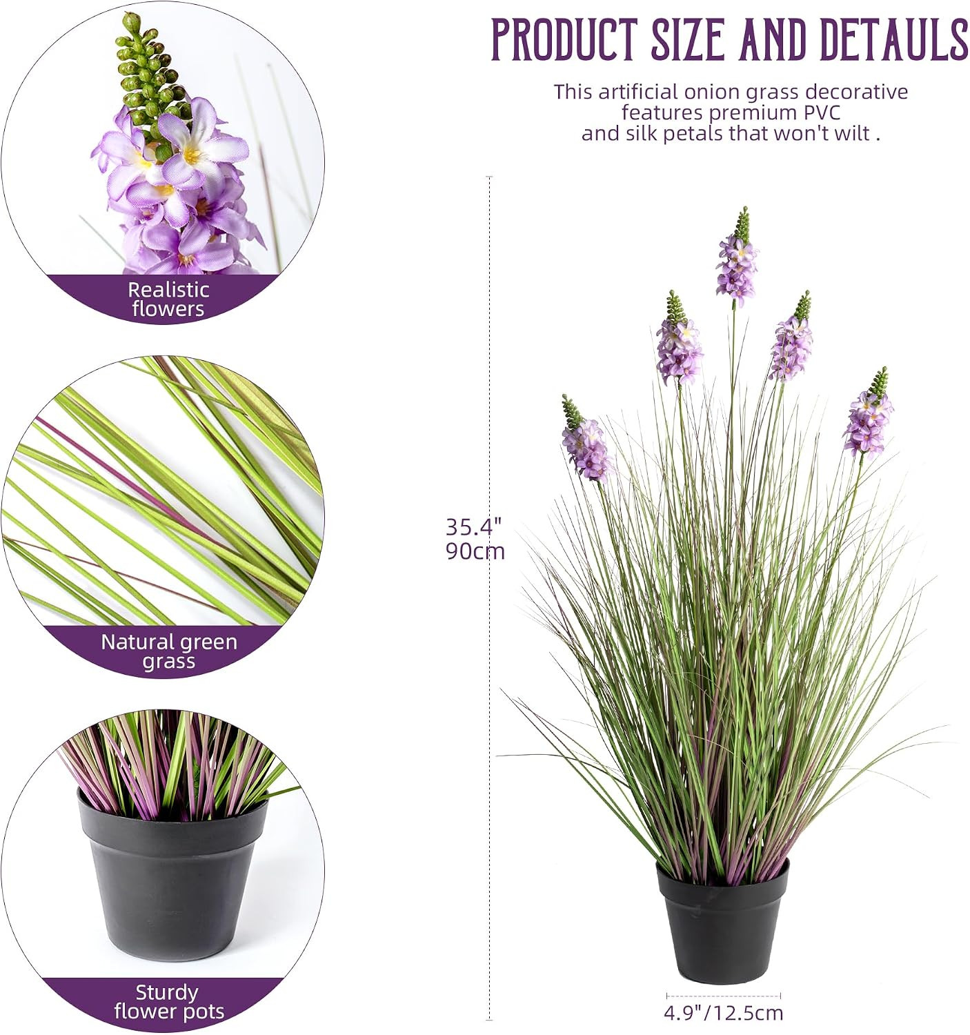 Artificial Plants Indoor Tall Grass Plants with Lilac Flower 35.4In Tall Artific
