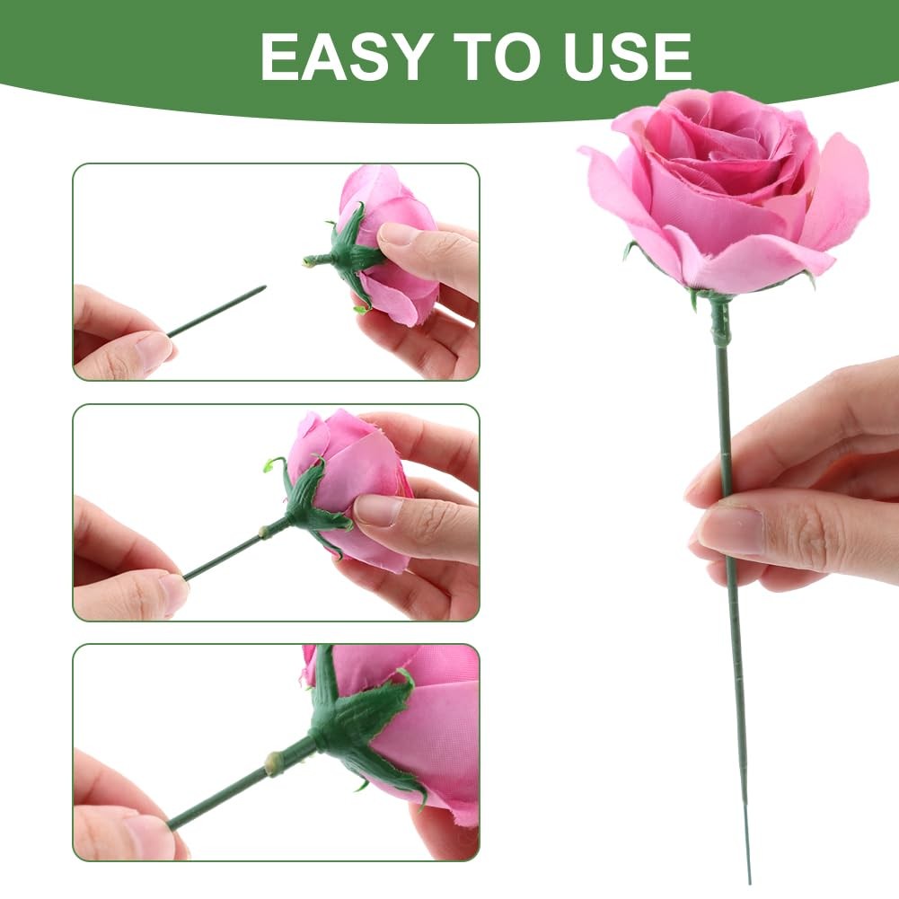 100 pcs Plastic Floral Stems for Crafts, Green Flower Rod Floral Stem Wire fo…