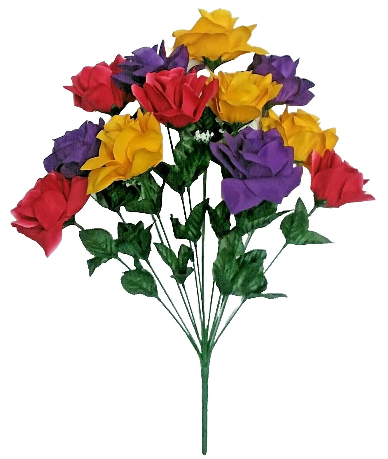 Yellow, Purple & Beauty Microfiber 4″ Rose 20″ Multicolored Bush Silk Flower USA