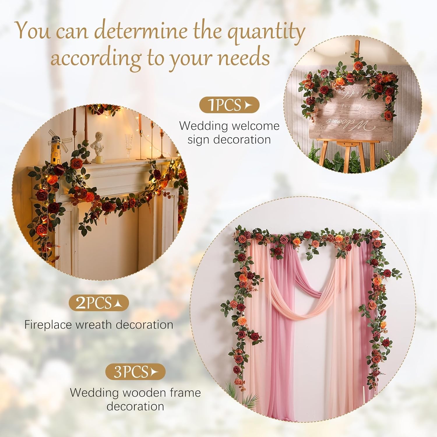 5FT Terracotta Artificial Flower Garland Fall Floral Garland Burnt Orange Arch