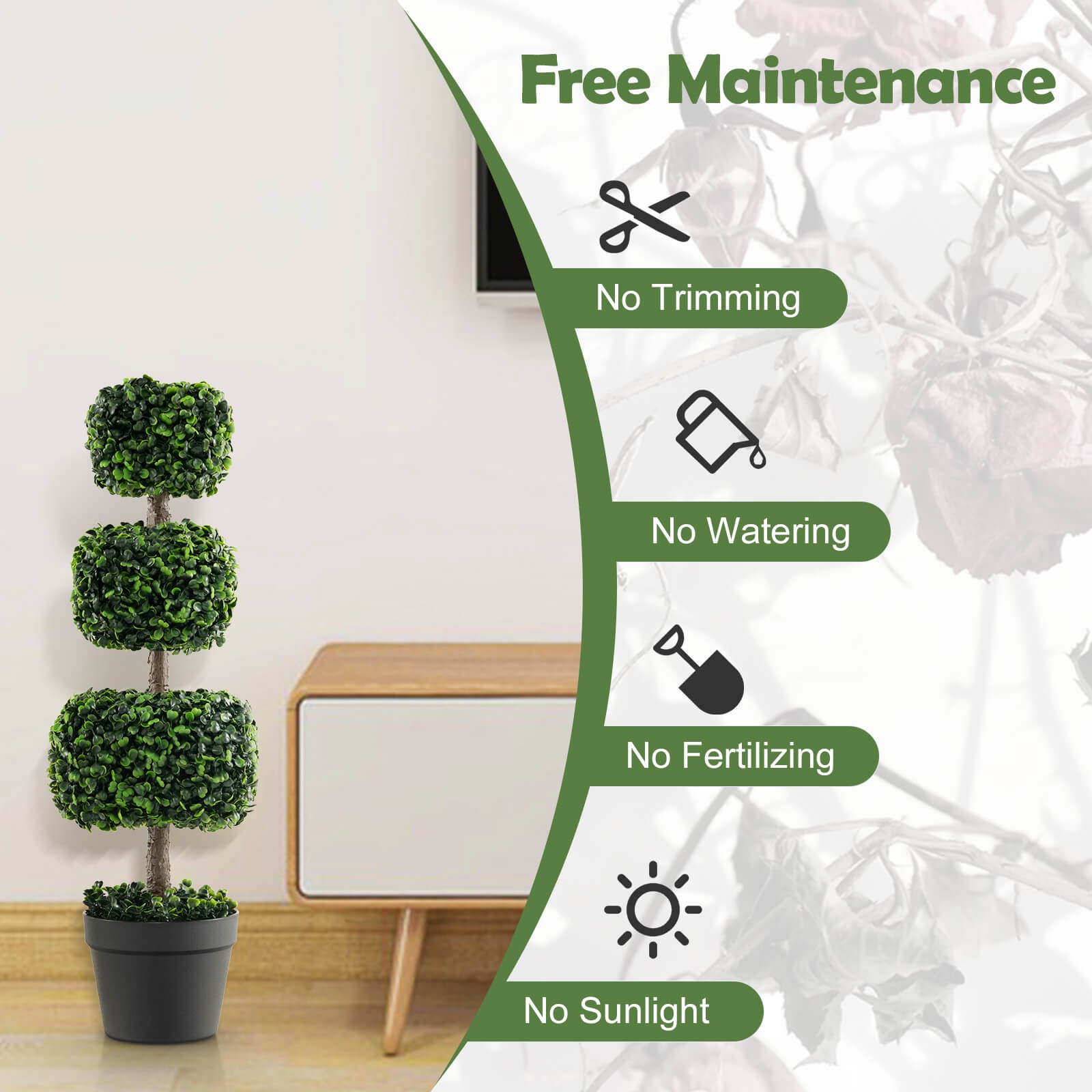 2PCS 35” Faux Boxwood Topiary Tree Square Shaped Fake Greenery Plants w/ Pot