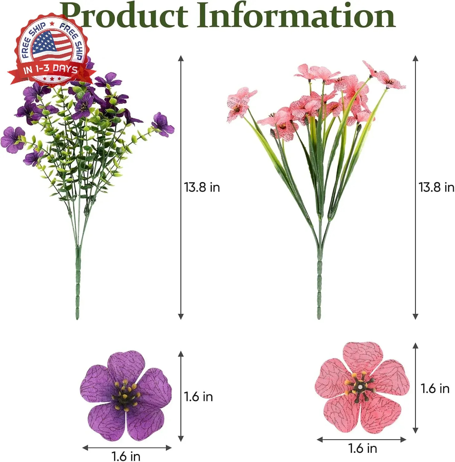 24 Bundles Lifelike Outdoor Artificial Flowers, UV Protected No Fade Fake Silk P