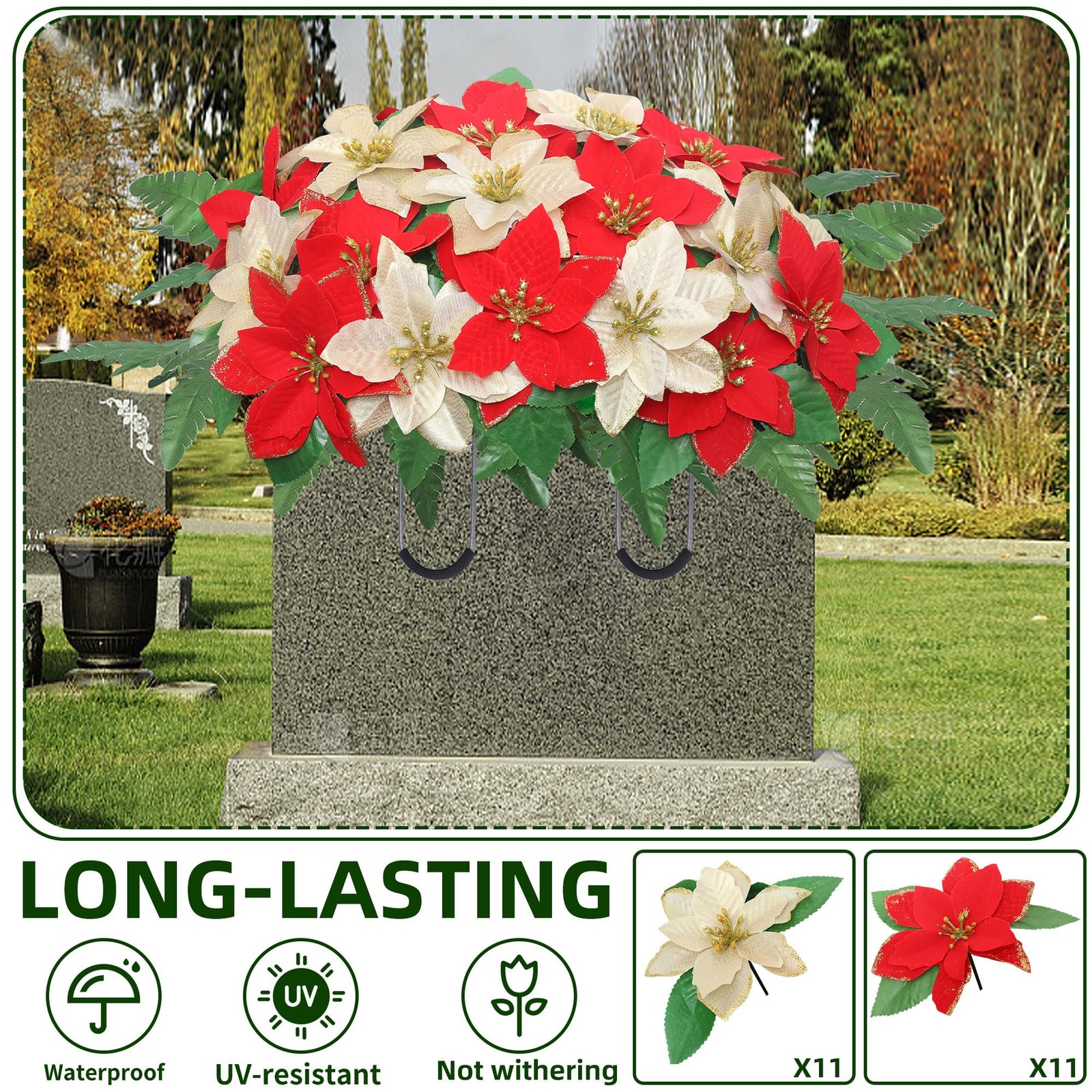 Christmas Cemetery Flowers Saddle for Graves,Cemetery Memorial Flowers for Ou…