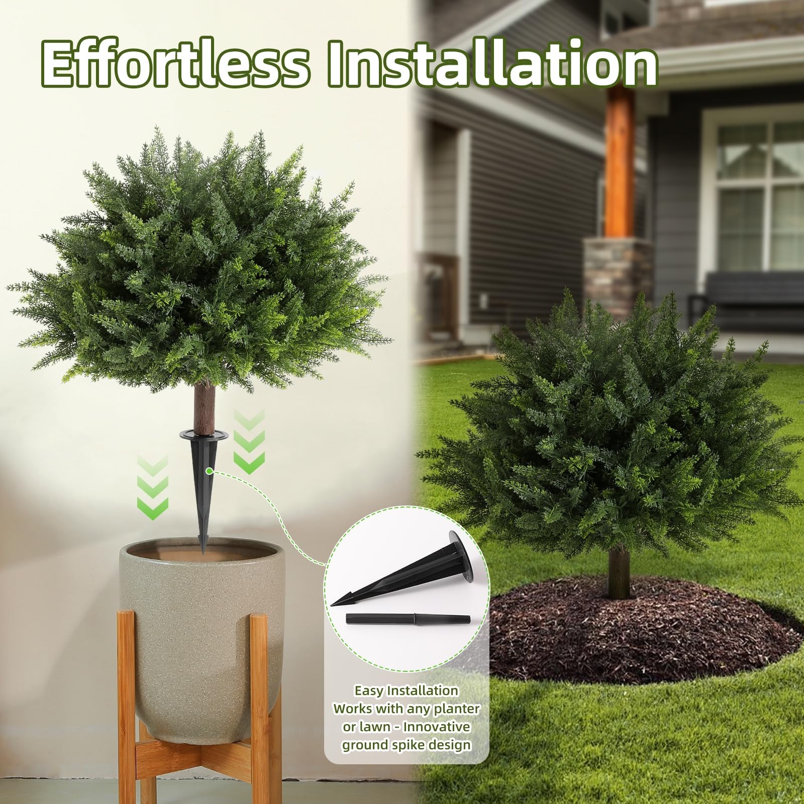 23.6Inch Artificial Cedar Topiary, Outdoor 2 Pack UV Resistant Faux Evergreen…