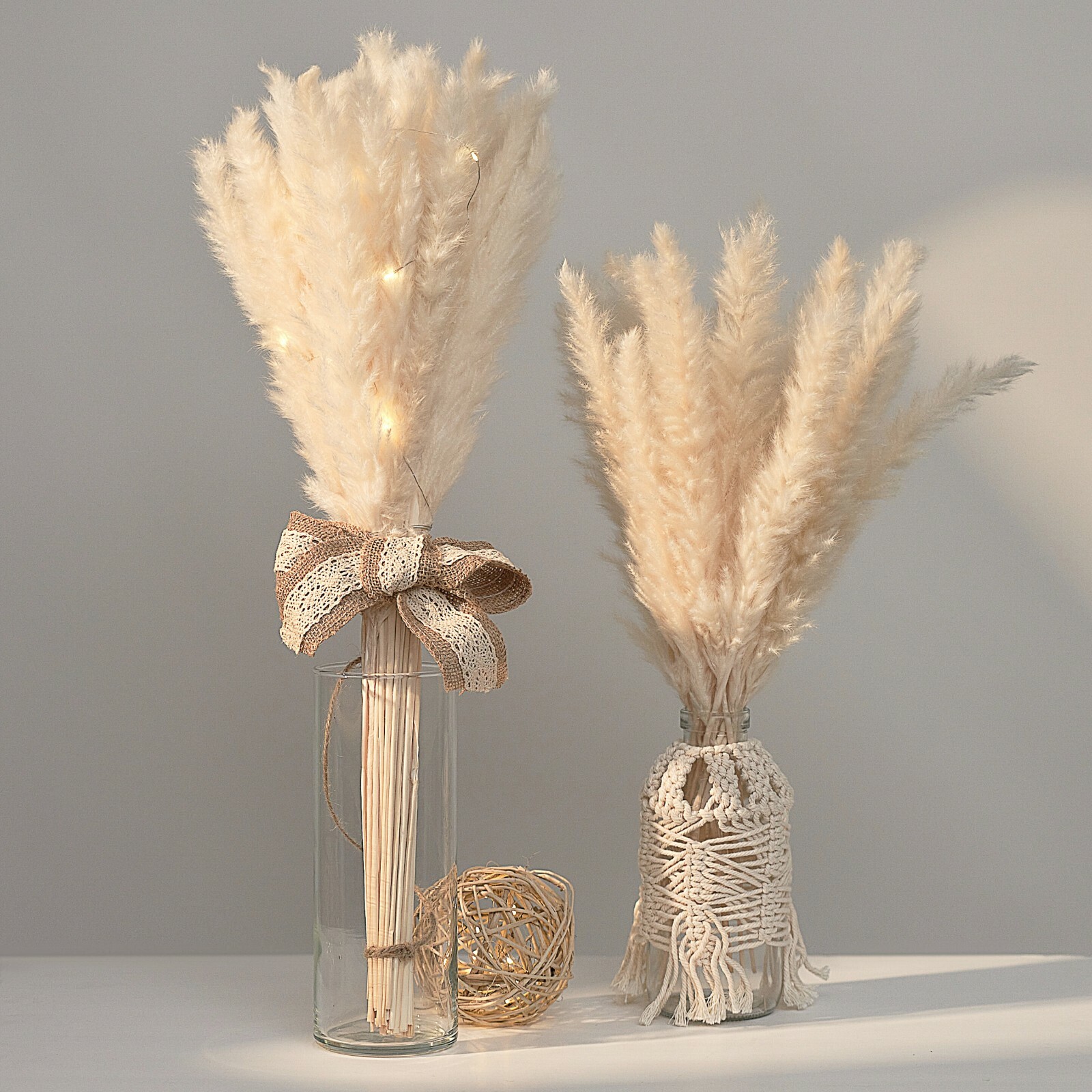 Fluffy City – 60 Pieces Natural Dried Pampas Grass with Wall Hanging Decor Set