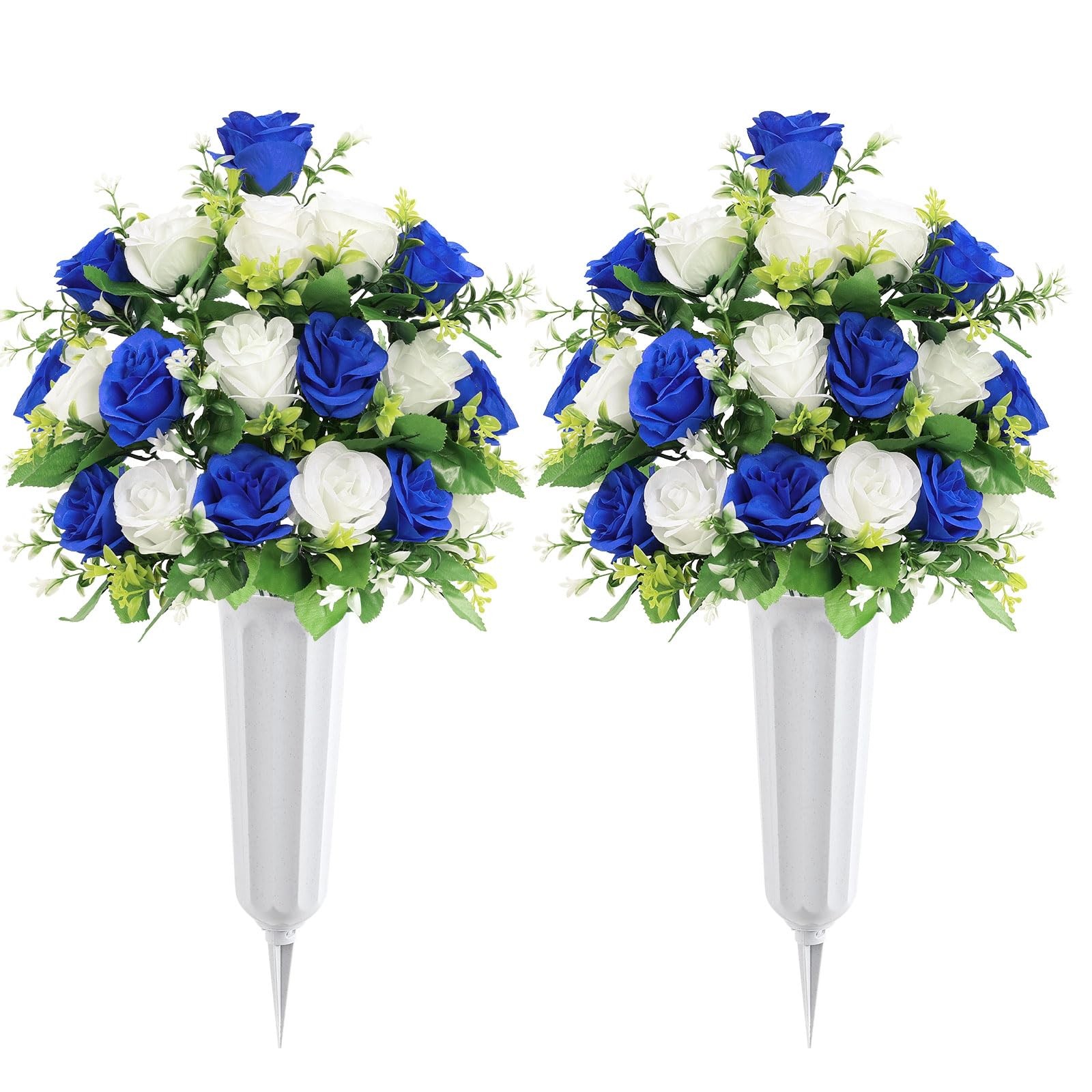 U’Artlines 2Pcs Artificial Cemetery Flowers with Vase for Grave, Silk Memoria…