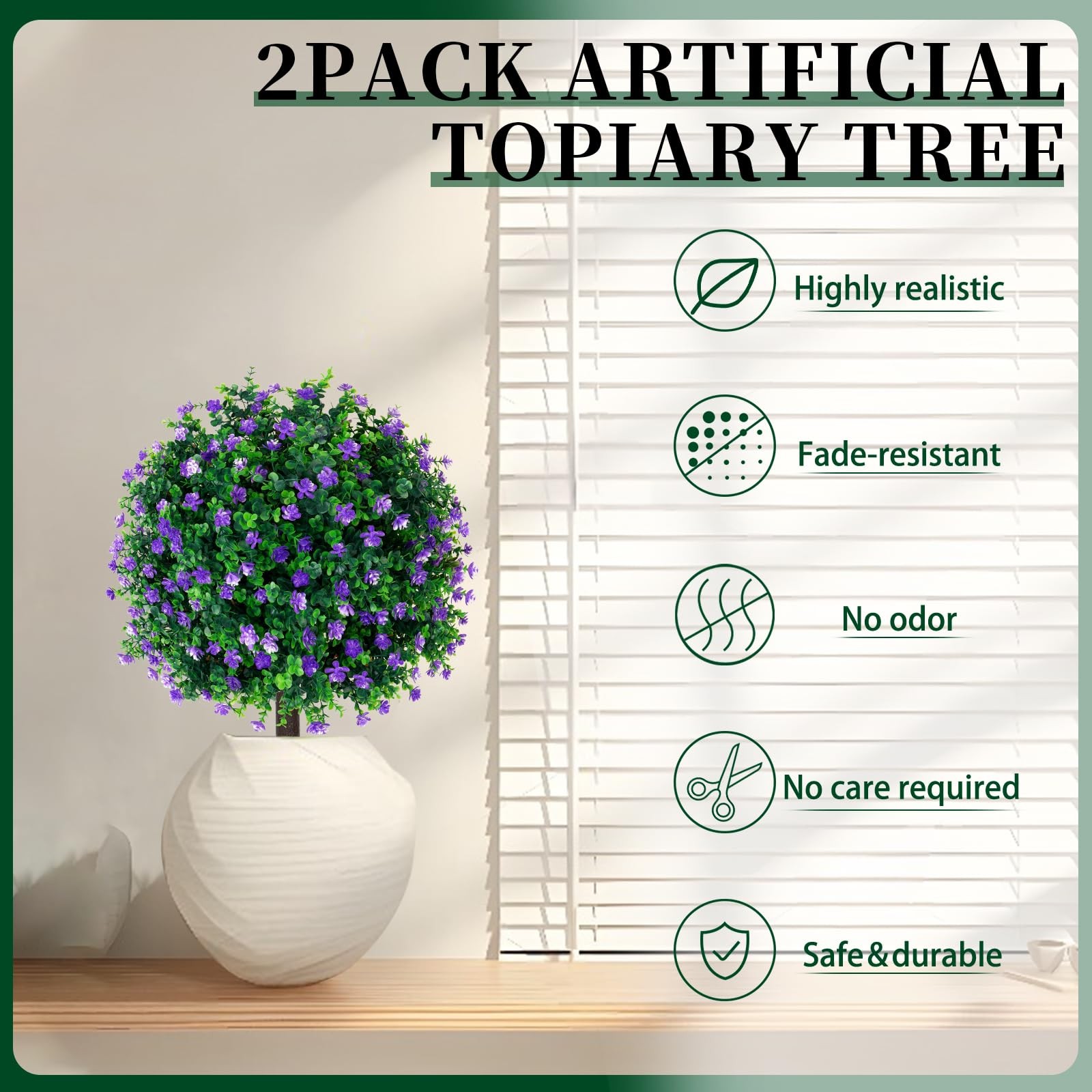 Artificial Purple Flower Boxwood Topiary Trees,2 Set of 16” UV Resistant Fak…