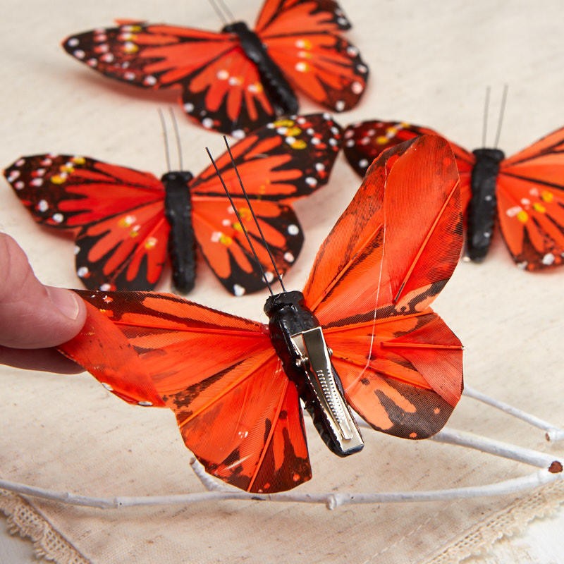 Factory Direct Craft Package of 4 Orange Artificial Monarch Butterflies