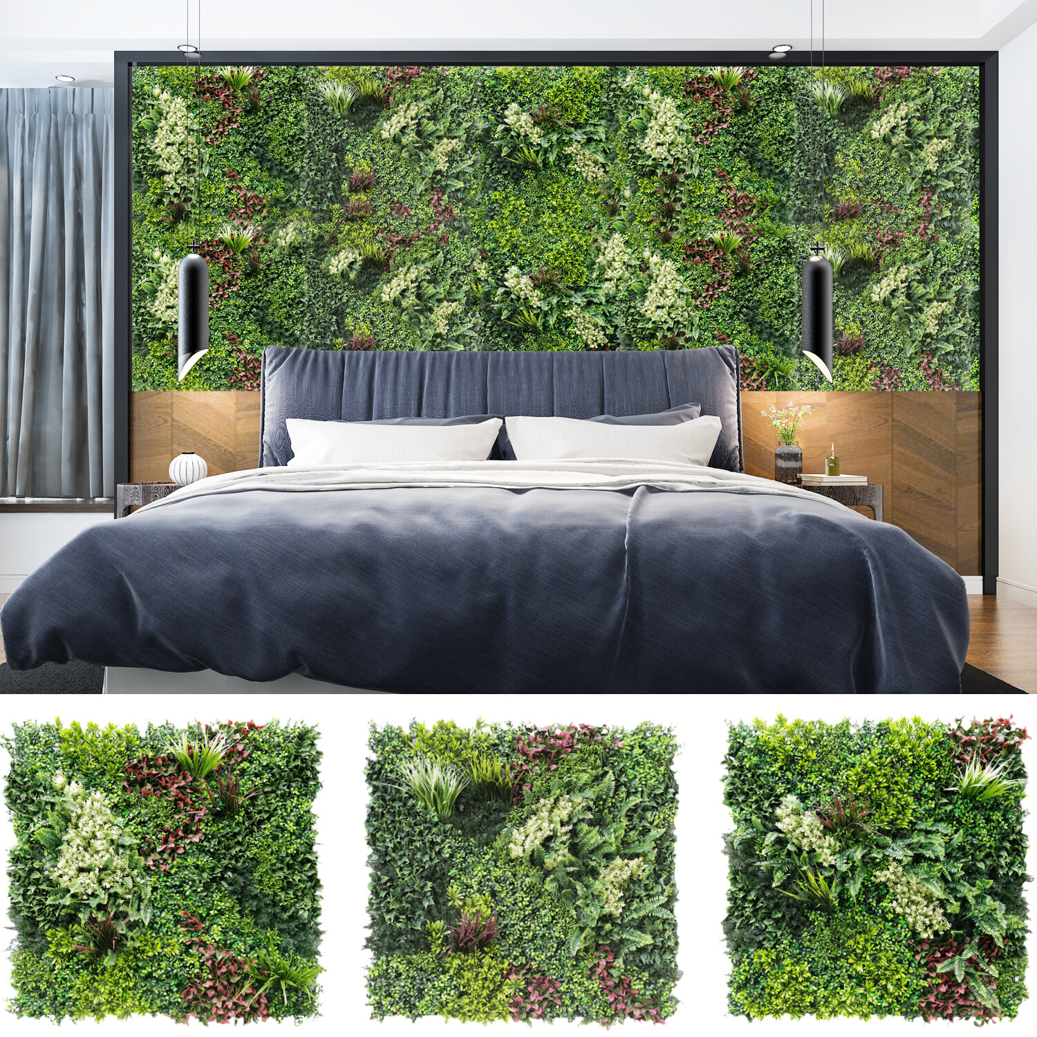 1Set(3 Pcs) Artificial Leaf Panels Faux Plant Grass Green Wall Panel Home Decor