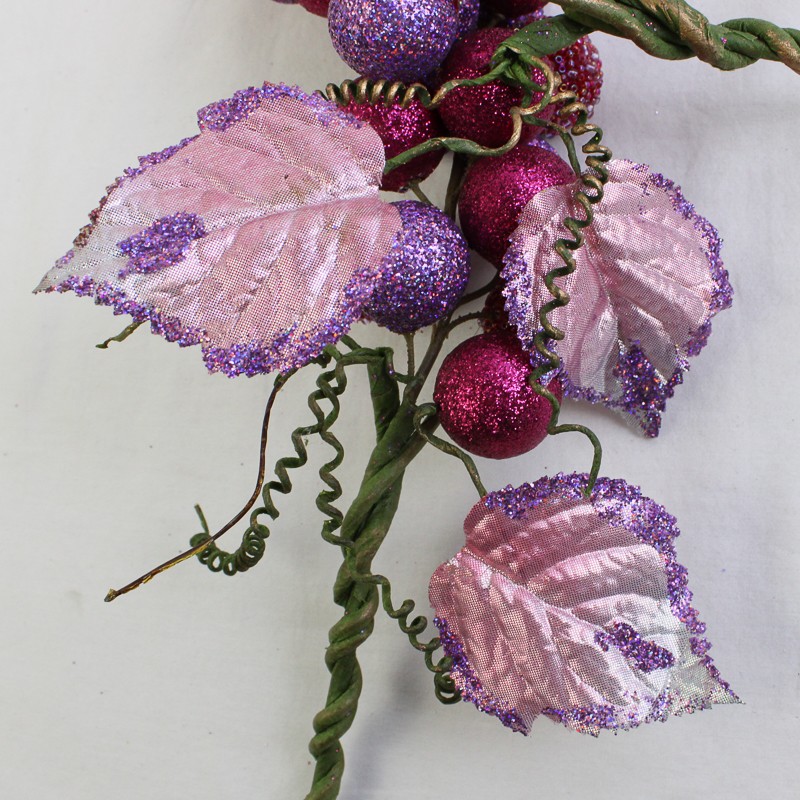 Lot of 2 Clusters of Glitter-Coated Berry Stems Purple and Red 10″ Tall