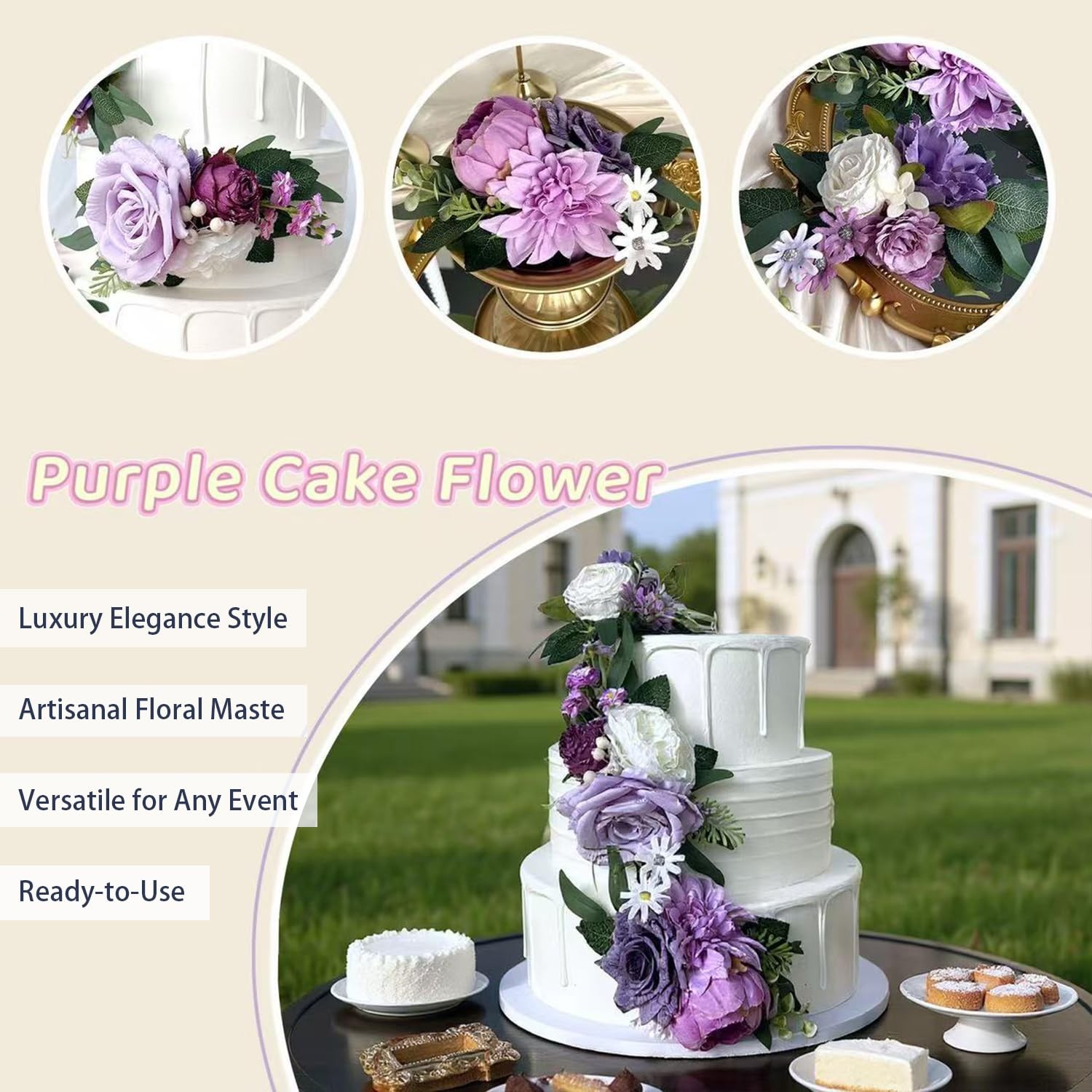 Pre-Made Silk Flowers for Cakes Decorations Light Lavender Dusty Purple Artif…
