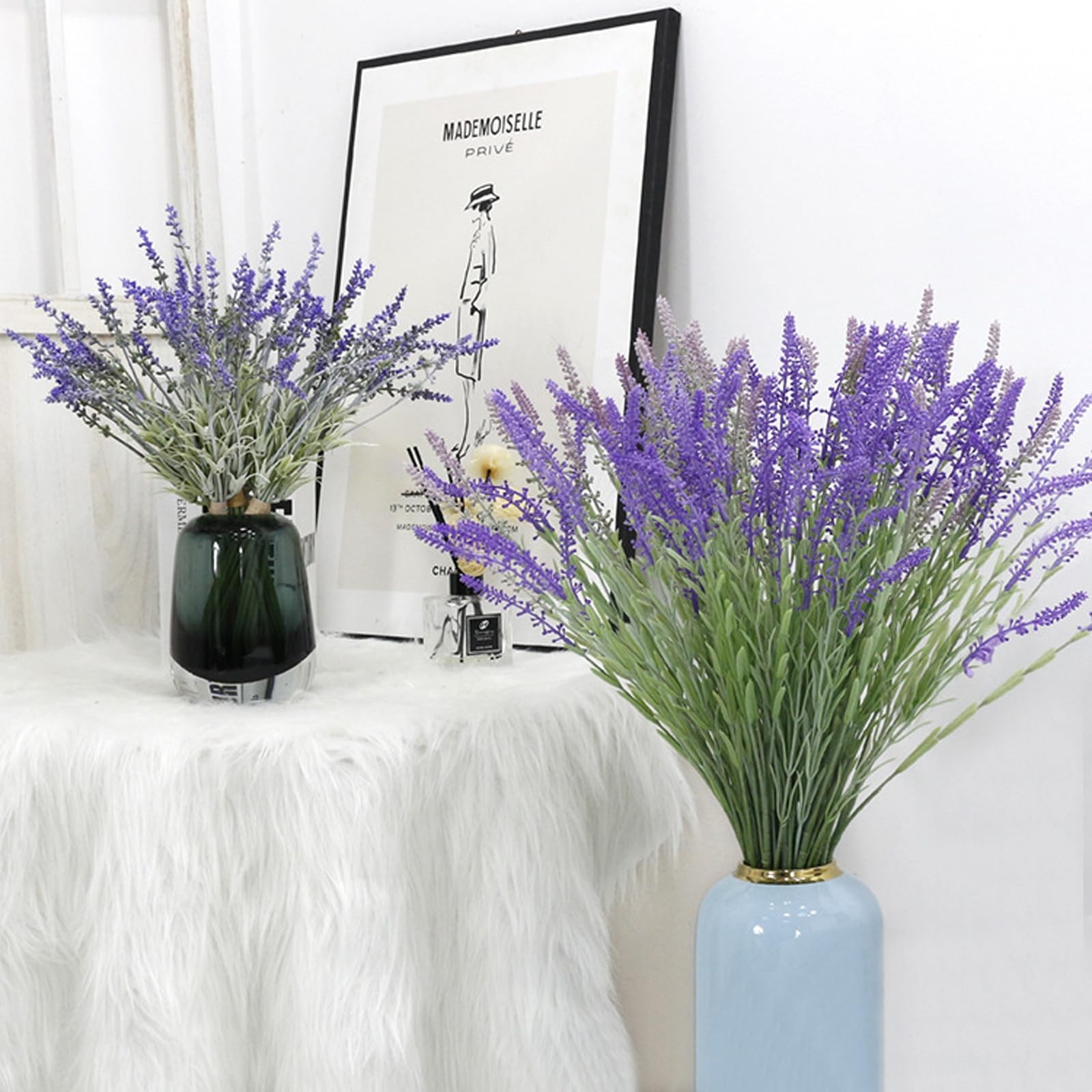 Artificial Flowers, Lavender Fake Flowers 6 Bundles UV Resistant Shrubs Faux …