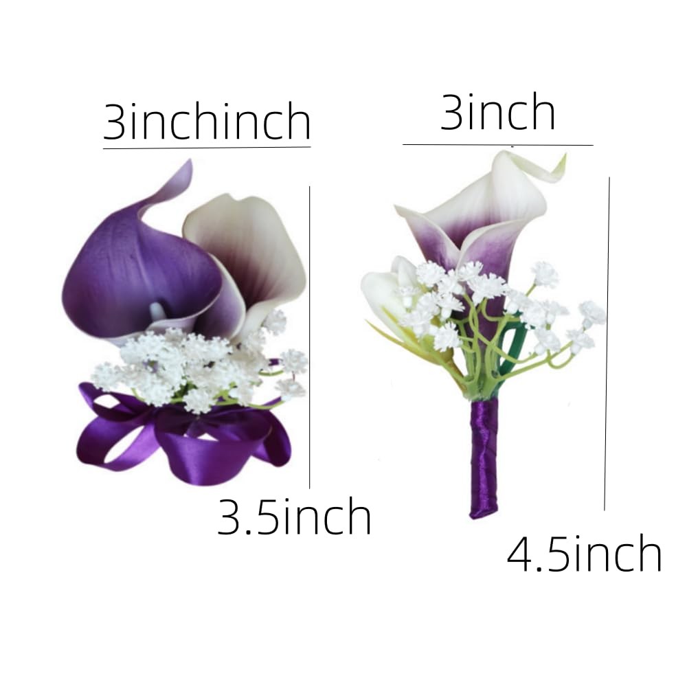 2 Set Purple Artificial Flower Calla Lily Flowers Corsage and Boutonniere for…