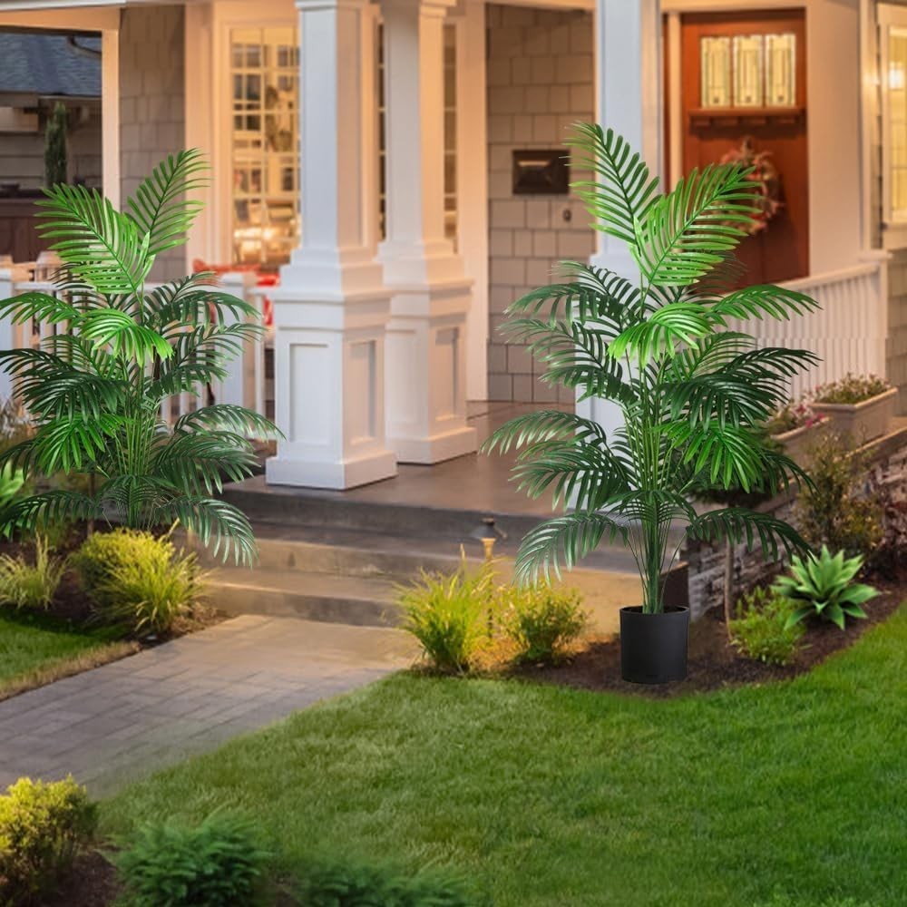 4ft 2pcs Large Artificial Plants Fake Palm Tree Tropical Palm Leaves Faux Pal…