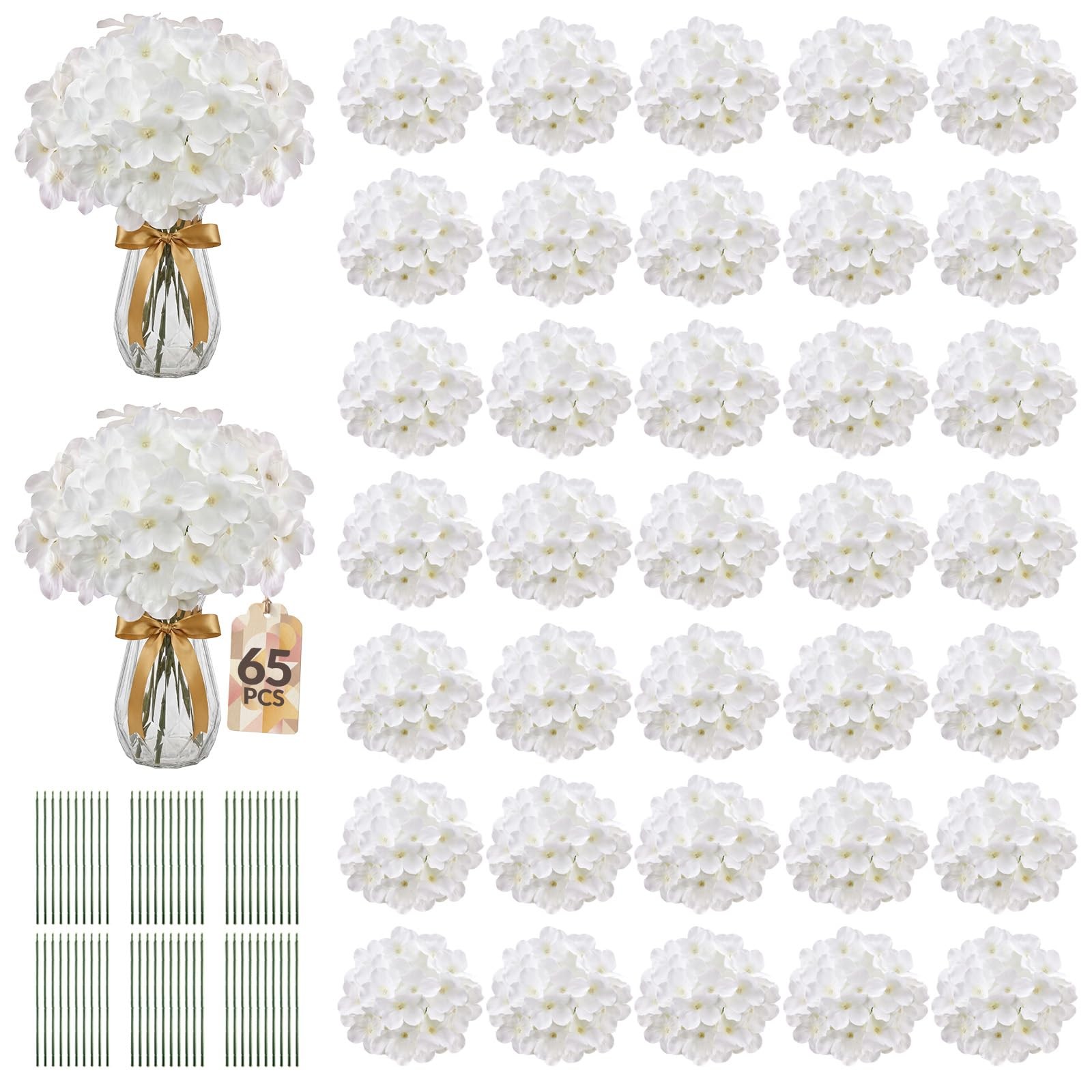 65PCS Hydrangea Artificial Flowers with Stronger Bendable Stems, Premium Silk…