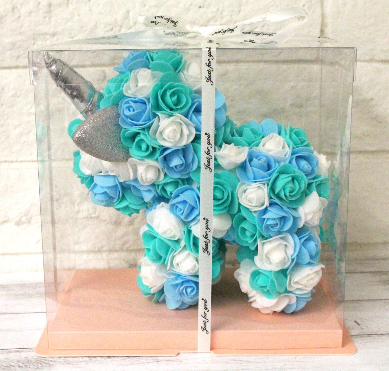 9in Foam Rose Unicorn Birthday Valentine Wedding Romantic Gift Teal Rainbow +Box